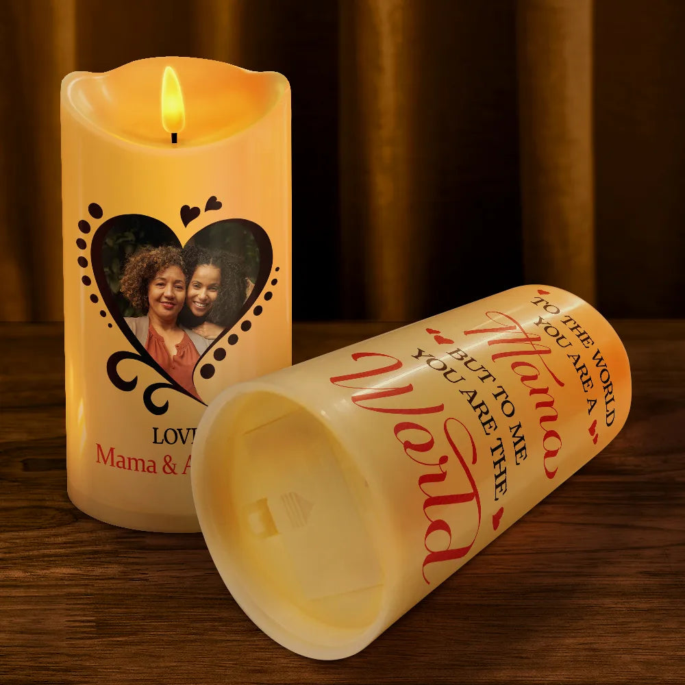 Gift For Women, Gift For Mother, Mom - Daughters (Adult), Christmas, Love, Custom Photo - Custom Photo You Are The World To Me - Personalized Flameless LED Candle