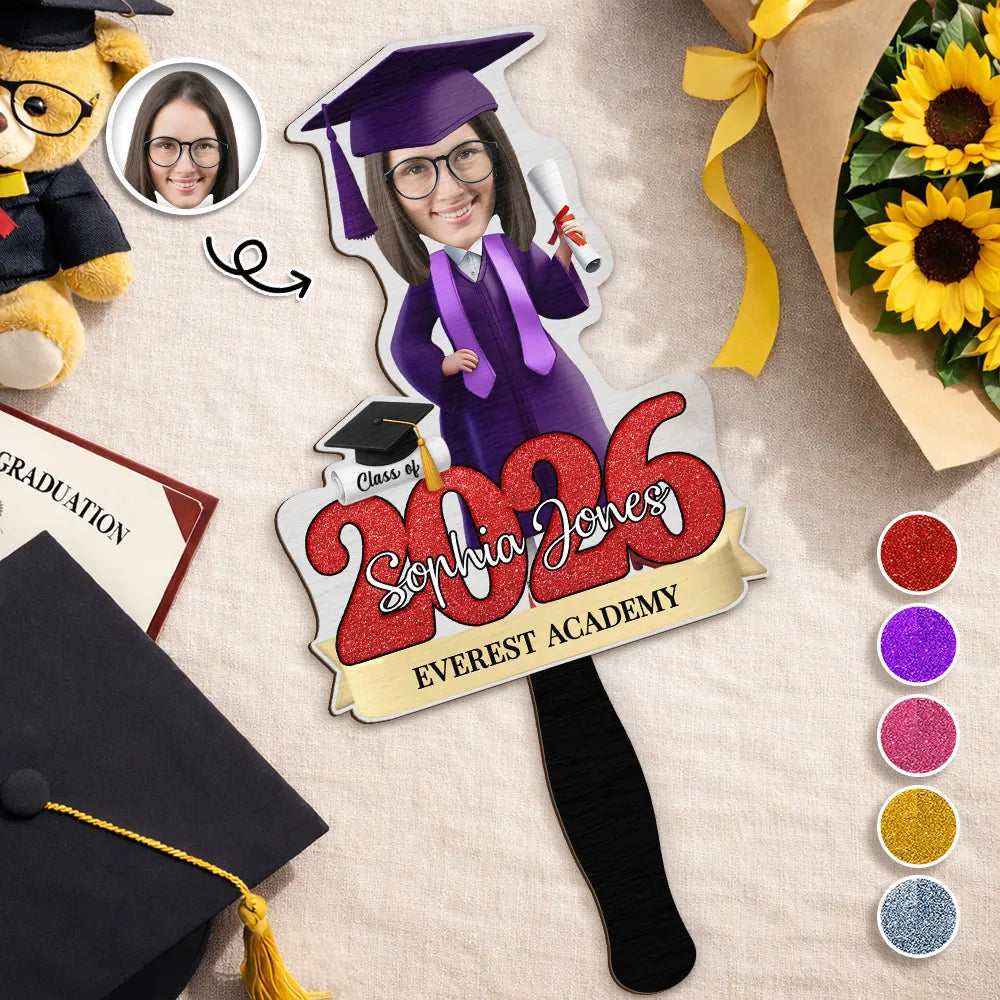 Graduation,Gift For Yourself,Gift For Women,Gift For Men,Gift For Daughter,Gift For Son,Gift For Sisters,Gift For Brothers,Gift For Bestie,Gift For Sibling,Happy - Custom Photo You Did It Congrats Graduation - Personalized Graduation Handheld Fan