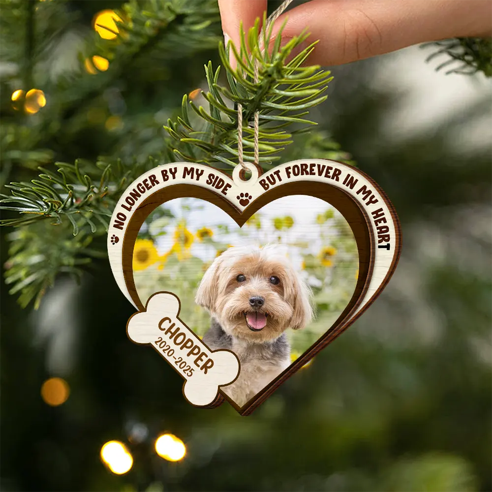 Pet Lovers, Sad, Christmas - Custom Photo You Live Forever In My Heart - Personalized 2-Layered Wooden Ornament