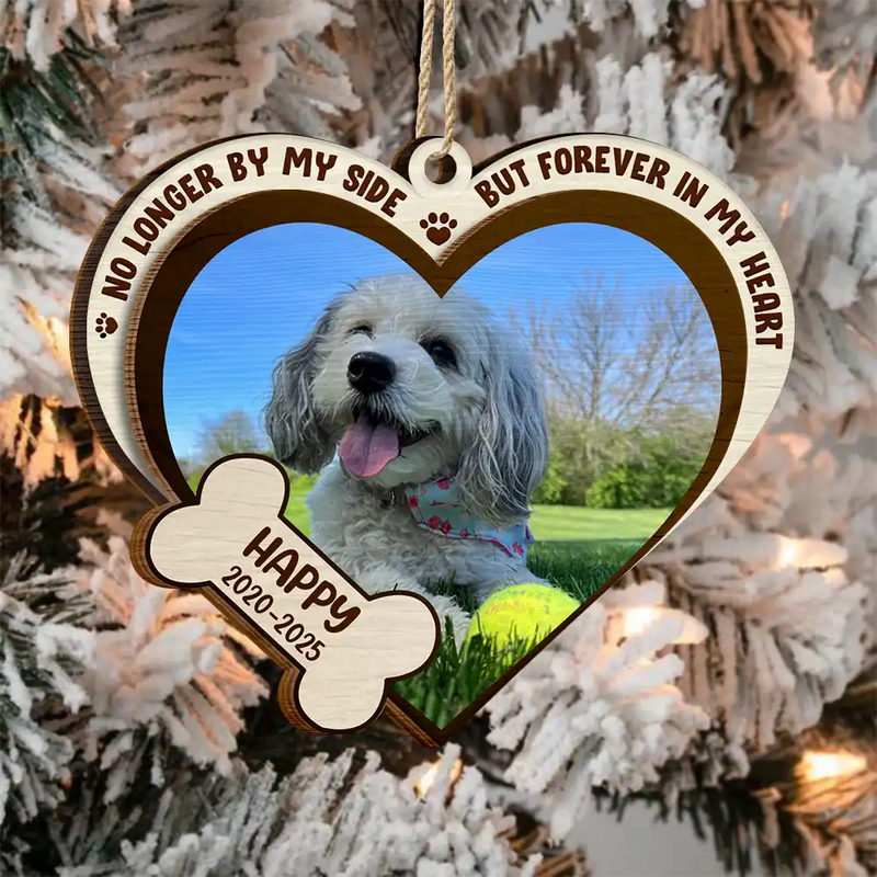 Pet Lovers, Sad, Christmas - Custom Photo You Live Forever In My Heart - Personalized 2-Layered Wooden Ornament