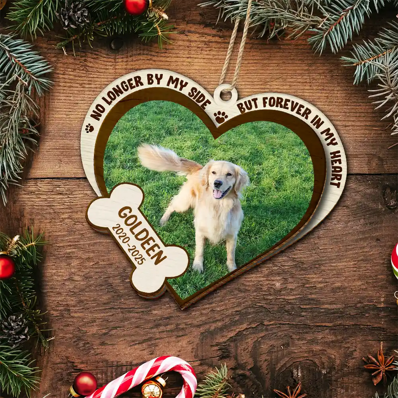 Pet Lovers, Sad, Christmas - Custom Photo You Live Forever In My Heart - Personalized 2-Layered Wooden Ornament