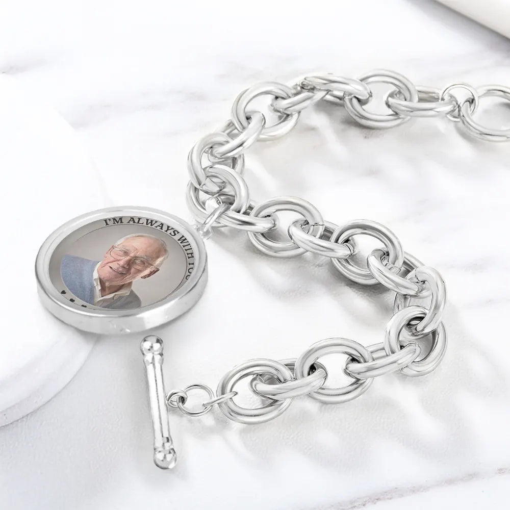 Memorial,Gift For Father,Gift For Yourself,Parents,Gift For Mother,Gift For Grandparents,Gift For Sibling - Custom Photo You Never Walk Alone Memorial - Personalized Charm Bracelet