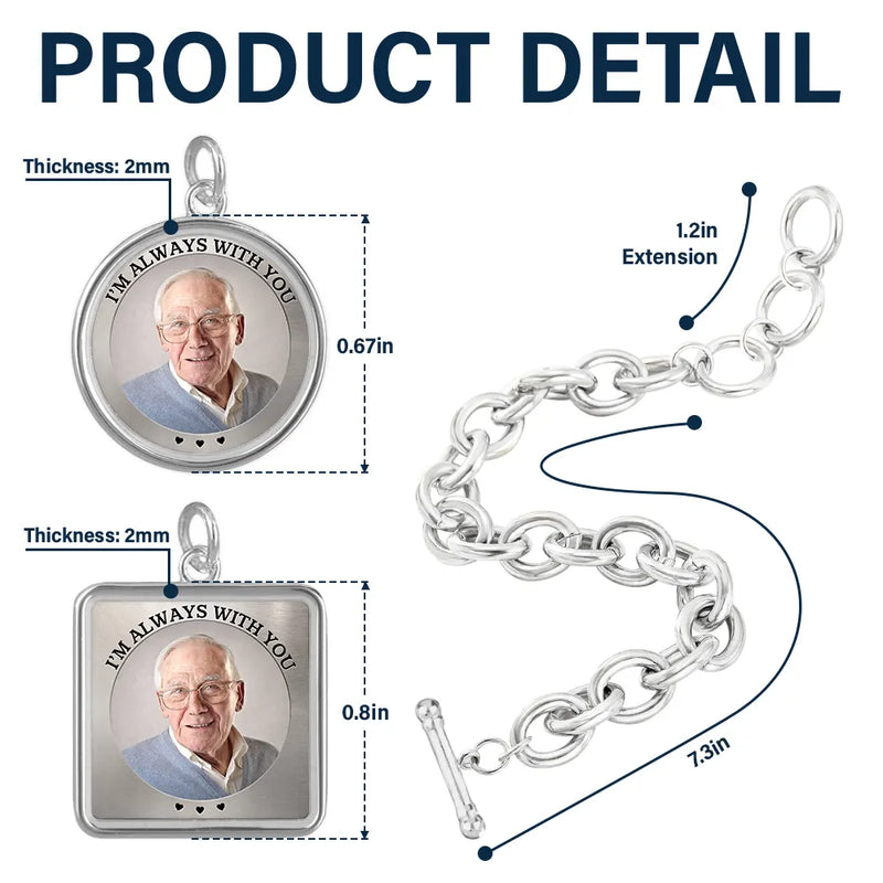 Memorial,Gift For Father,Gift For Yourself,Parents,Gift For Mother,Gift For Grandparents,Gift For Sibling - Custom Photo You Never Walk Alone Memorial - Personalized Charm Bracelet