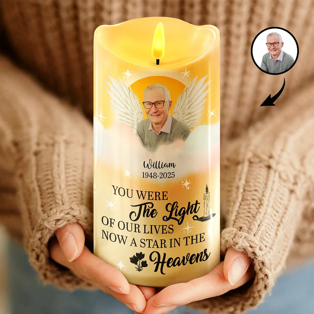 Gift For Yourself,Gift For Women,Gift For Men,Dad'Daughters ,Memorial,'Sons,Gift For Father,Gift For Mother - Custom Photo You Were The Light Of Our Lives - Personalized Flameless LED Candle