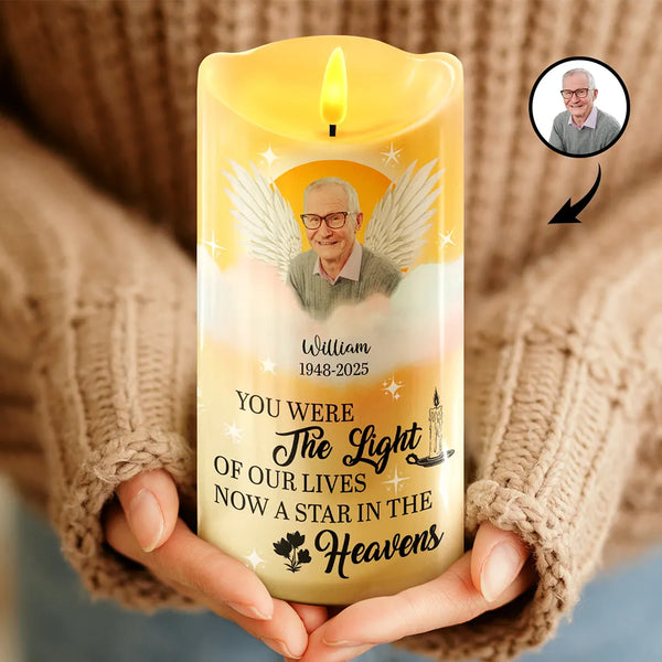 Gift For Yourself,Gift For Women,Gift For Men,Dad'Daughters ,Memorial,'Sons,Gift For Father,Gift For Mother - Custom Photo You Were The Light Of Our Lives - Personalized Flameless LED Candle