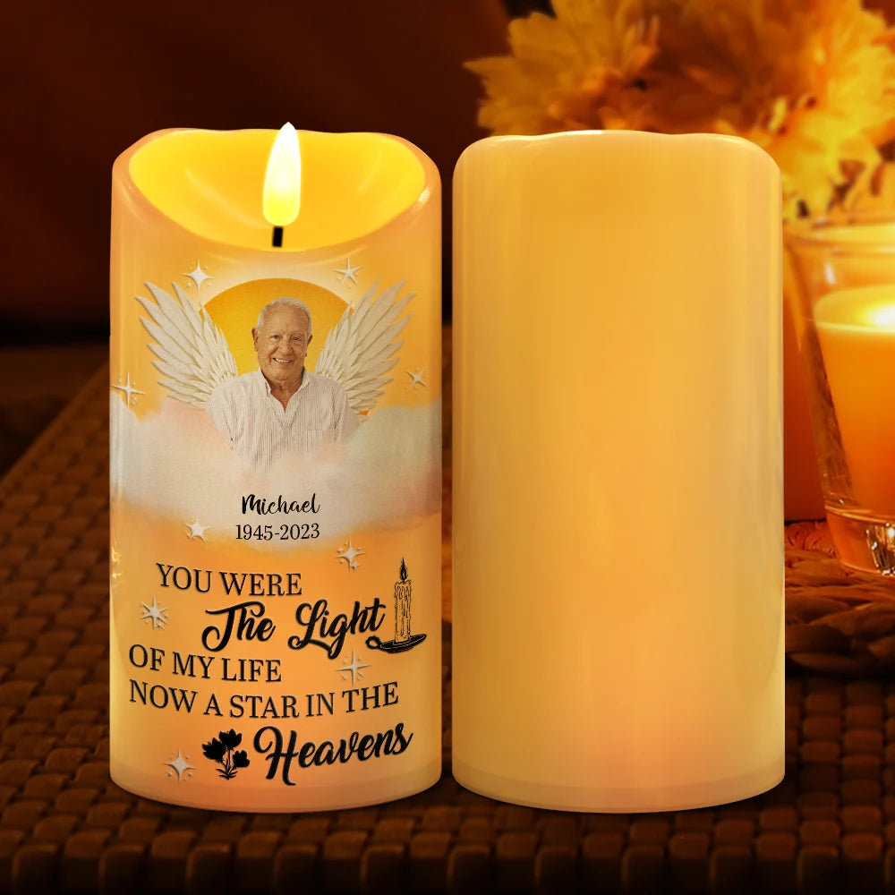 Gift For Yourself,Gift For Women,Gift For Men,Dad'Daughters ,Memorial,'Sons,Gift For Father,Gift For Mother - Custom Photo You Were The Light Of Our Lives - Personalized Flameless LED Candle