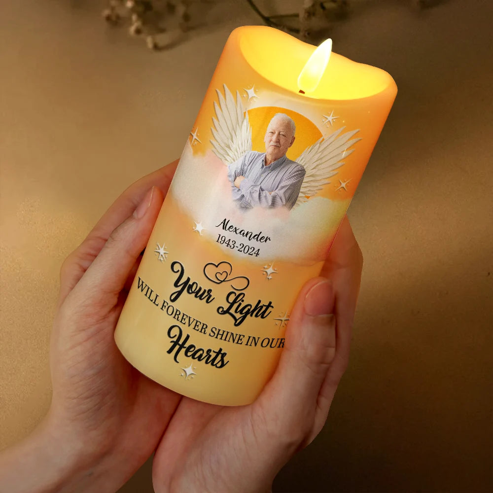 Gift For Yourself,Gift For Women,Gift For Men,Dad'Daughters ,Memorial,'Sons,Gift For Father,Gift For Mother - Custom Photo You Were The Light Of Our Lives - Personalized Flameless LED Candle