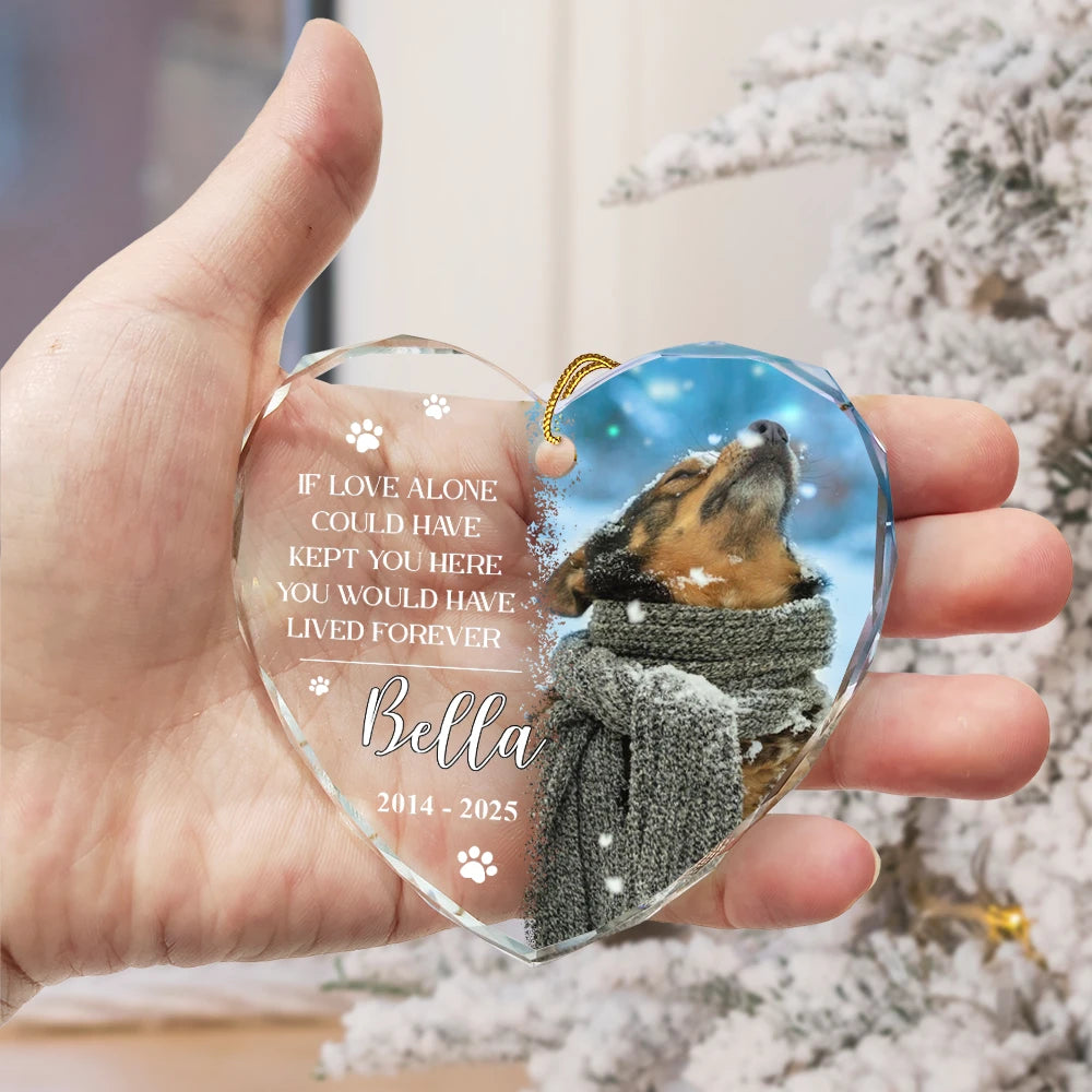 Christmas, Pet Lovers, Memorial, Custom Photo, Sad - Custom Photo You Would Have Lived Forever Pet Loss - Personalized Heart Shaped Glass Ornament
