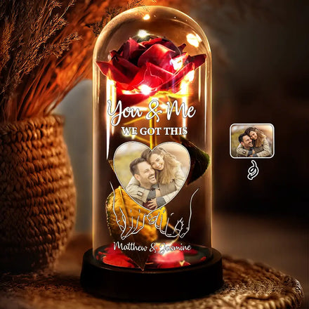 Lampe dôme personnalisée avec photo « You &amp; Me We Got This » (rose éternelle)