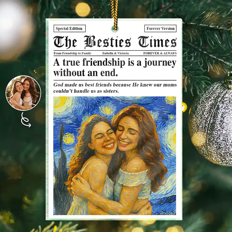 Gift For Bestie, Gift For Sisters, Happy, Custom Photo, Christmas - Custom Photo A True Friendship Is A Journey Without An End Starry Night - Personalized Custom Shaped Acrylic Ornament