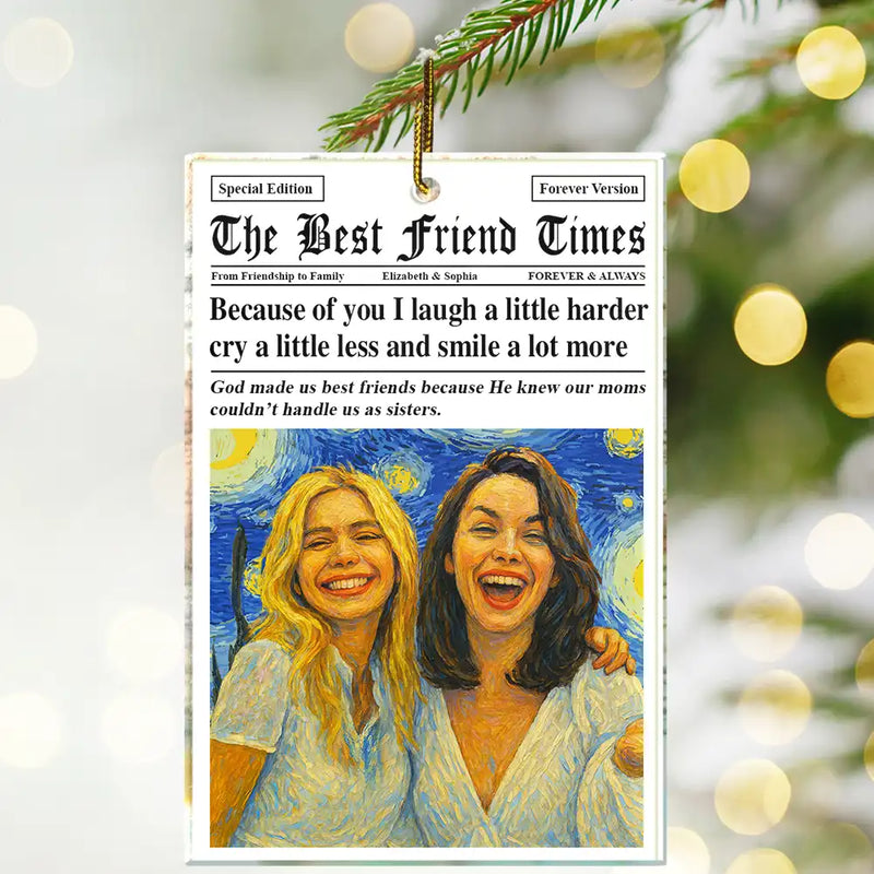 Gift For Bestie, Gift For Sisters, Happy, Custom Photo, Christmas - Custom Photo A True Friendship Is A Journey Without An End Starry Night - Personalized Custom Shaped Acrylic Ornament