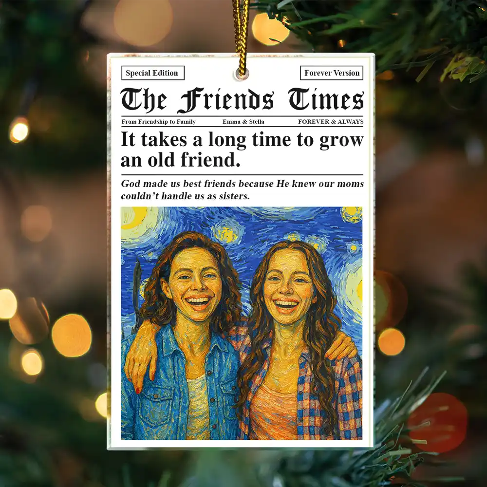 Gift For Bestie, Gift For Sisters, Happy, Custom Photo, Christmas - Custom Photo A True Friendship Is A Journey Without An End Starry Night - Personalized Custom Shaped Acrylic Ornament