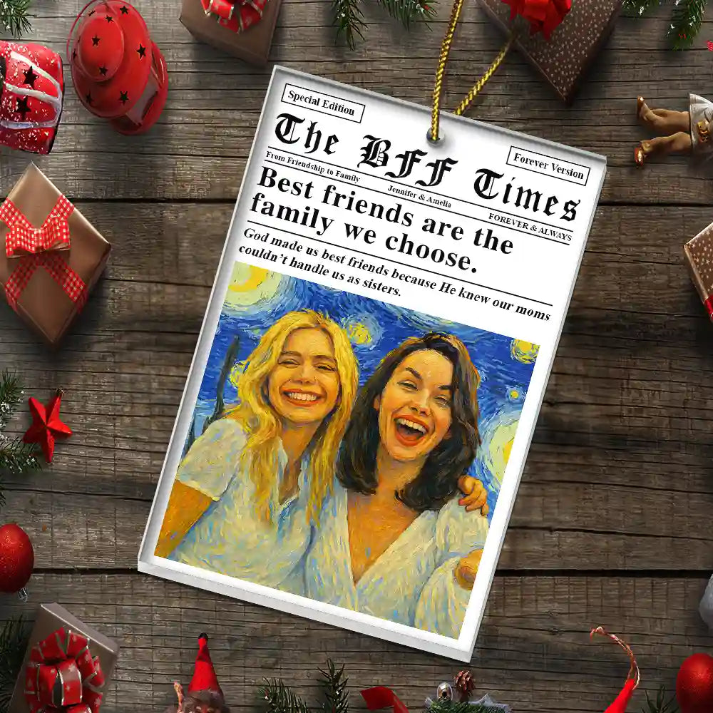 Gift For Bestie, Gift For Sisters, Happy, Custom Photo, Christmas - Custom Photo A True Friendship Is A Journey Without An End Starry Night - Personalized Custom Shaped Acrylic Ornament