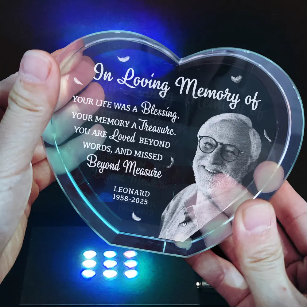 Memorial,Family,Parents,Gift For Grandparents,Custom Photo,Sad - Custom Photo Your Life Was A Blessing Memorial - Personalized Crystal Heart