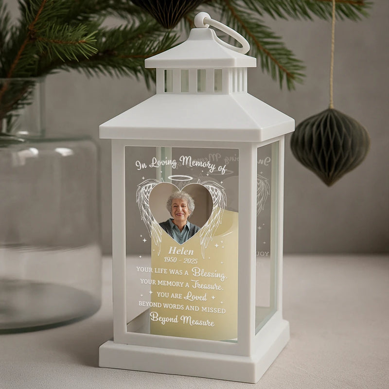 Memorial,Sad,Family,Parents,Gift For Grandparents - Custom Photo Your Life Was A Blessing Memorial - Personalized LED Candle Lantern