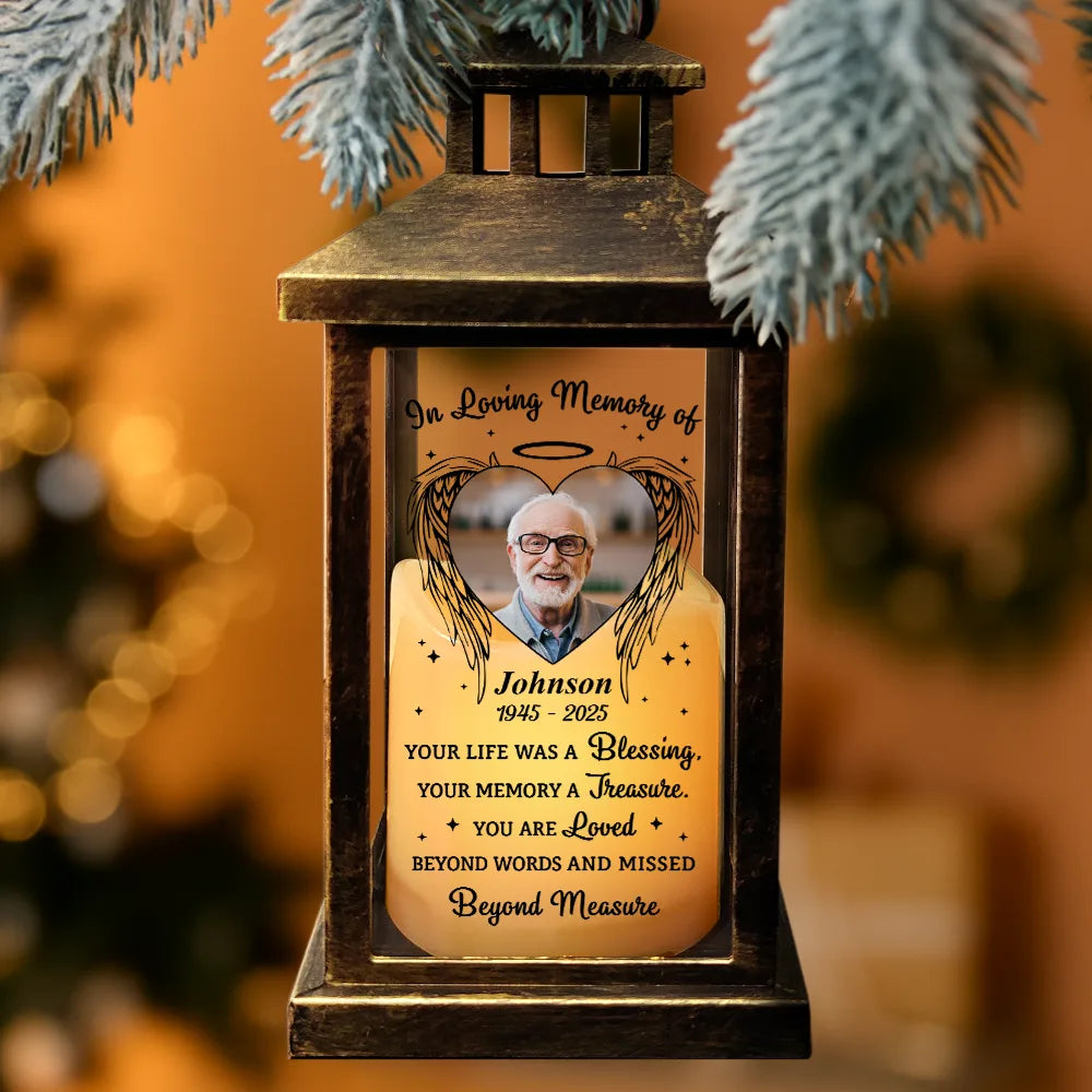 Memorial,Sad,Family,Parents,Gift For Grandparents - Custom Photo Your Life Was A Blessing Memorial - Personalized LED Candle Lantern