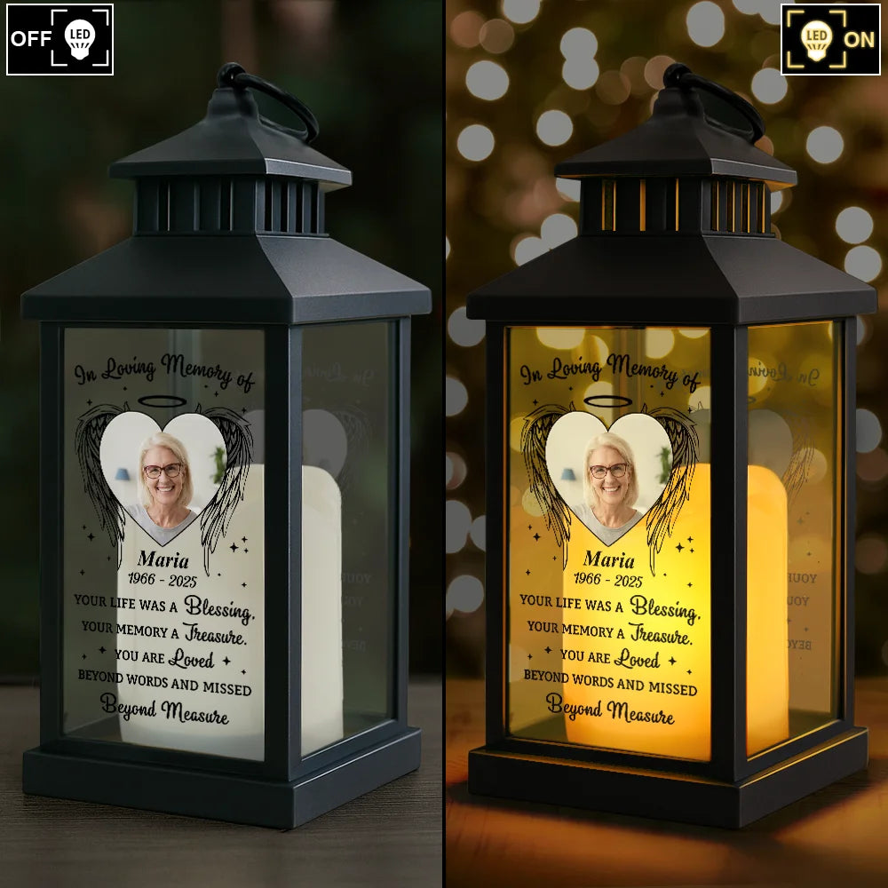 Memorial,Sad,Family,Parents,Gift For Grandparents - Custom Photo Your Life Was A Blessing Memorial - Personalized LED Candle Lantern