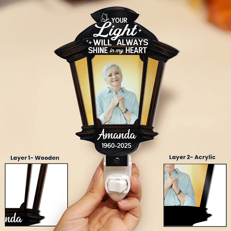Gift For Yourself,Gift For Women,Gift For Men,Family,Pet Lovers,Dog Lovers,Cat Lovers,Memorial,Sad - Custom Photo Your Light Will Always Shine - Personalized Plug-in Night Light