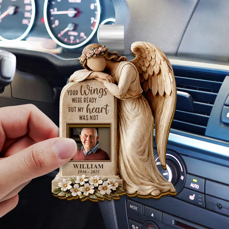 Memorial,Family,Parents,Gift For Grandparents,Sad - Custom Photo Your Wings Were Ready But My Heart Was Not - Personalized Custom Shaped Car Visor Clip