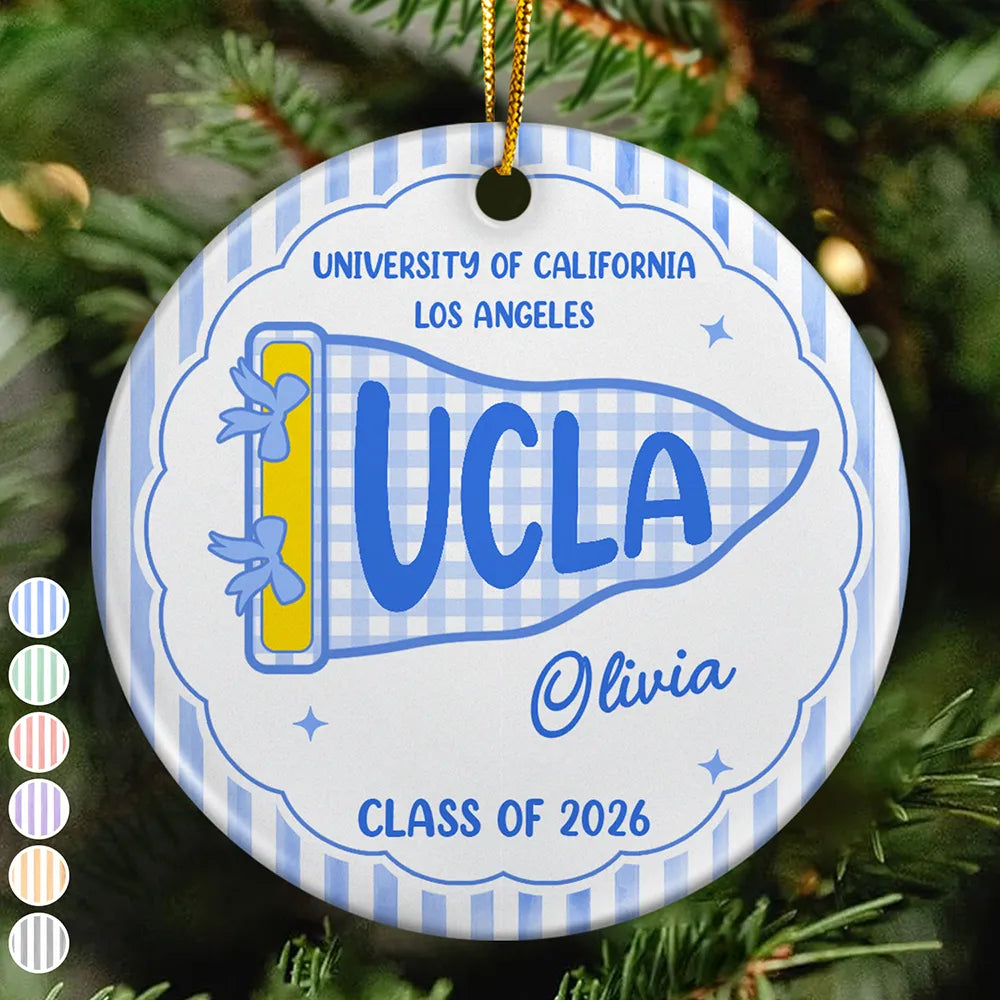 Custom School Name College Pennant Gift For College Student - Personalized Circle Ceramic Ornament