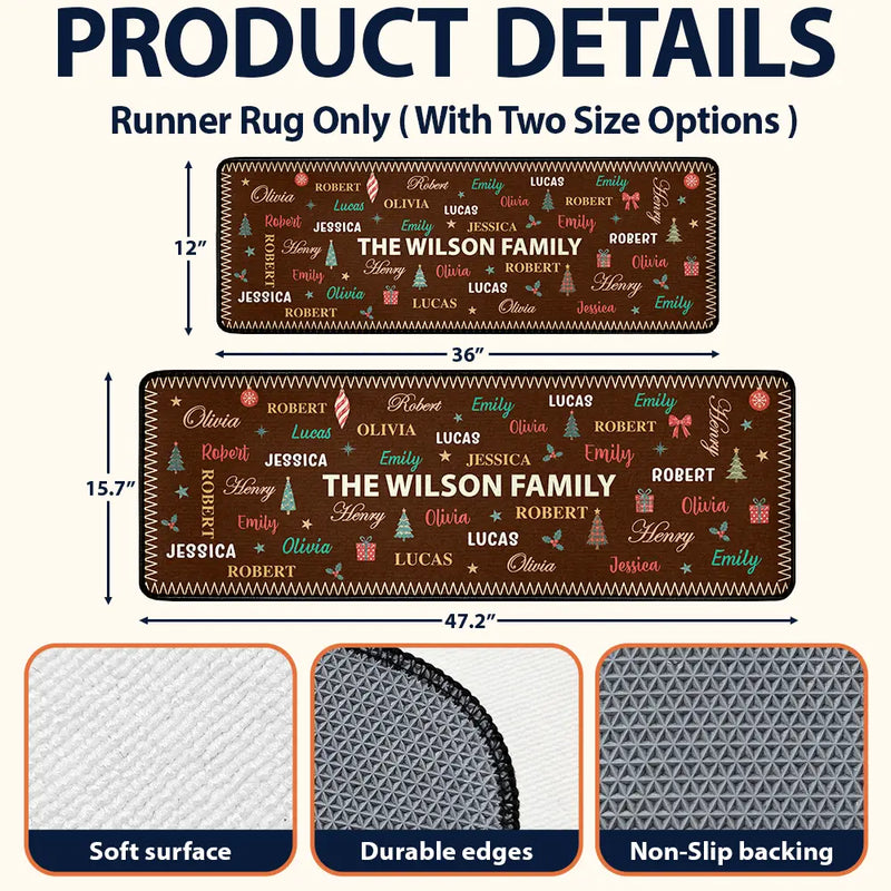 Sentimental,Christmas,Family,Custom Text - Custom Family Names Christmas - Personalized Runner Rug