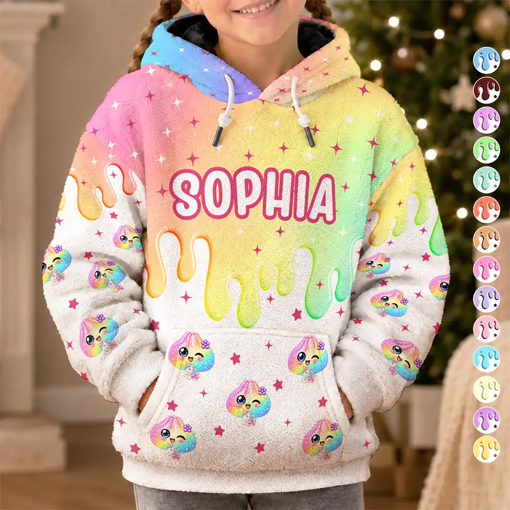 Custom Name Dumpling Pattern Dripping Ice Cream Squishy Hunting Gift For Kids - Personalized Fleece Hoodie