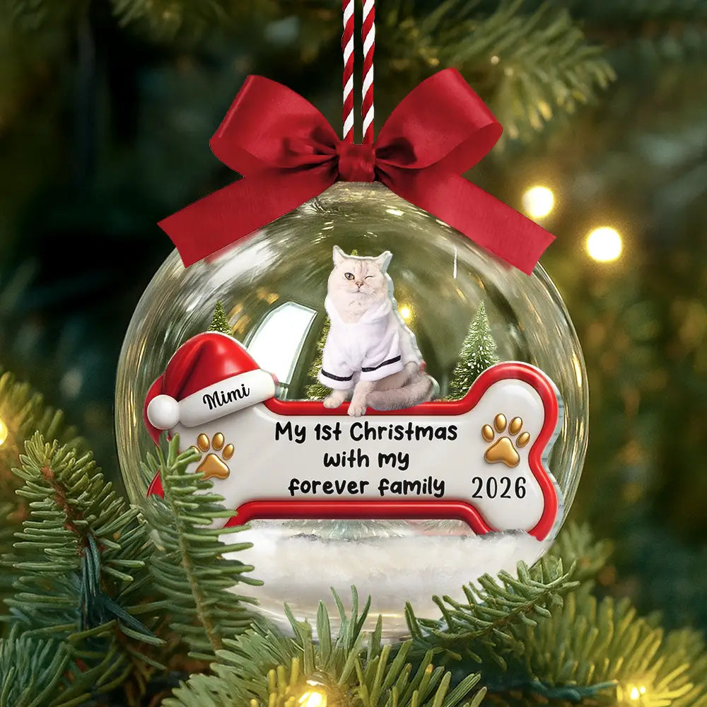 Custom Photo 1st Christmas With Forever Family - Personalized 3D Acrylic Ball Ornament