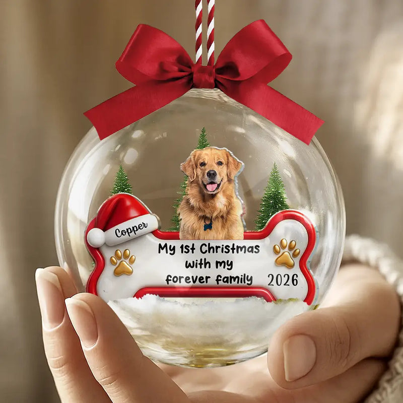 Custom Photo 1st Christmas With Forever Family - Personalized 3D Acrylic Ball Ornament
