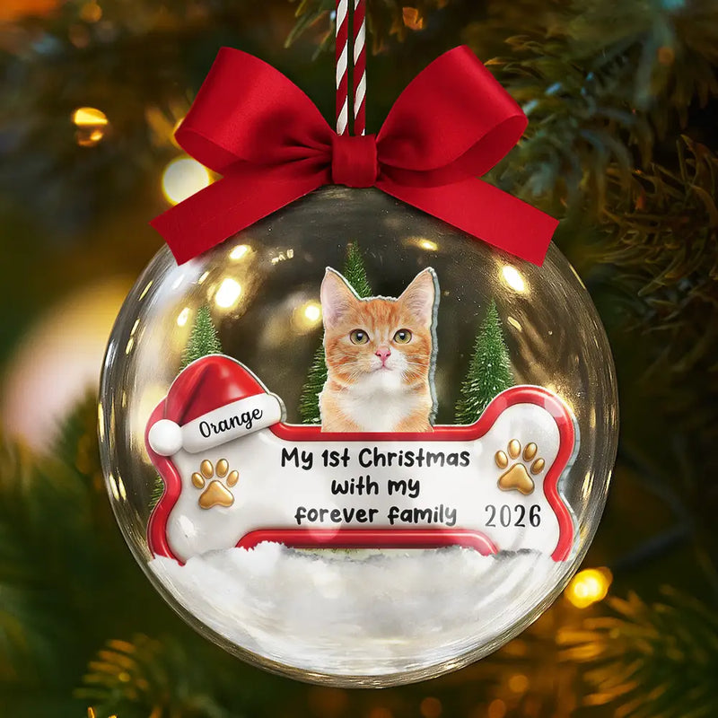 Custom Photo 1st Christmas With Forever Family - Personalized 3D Acrylic Ball Ornament