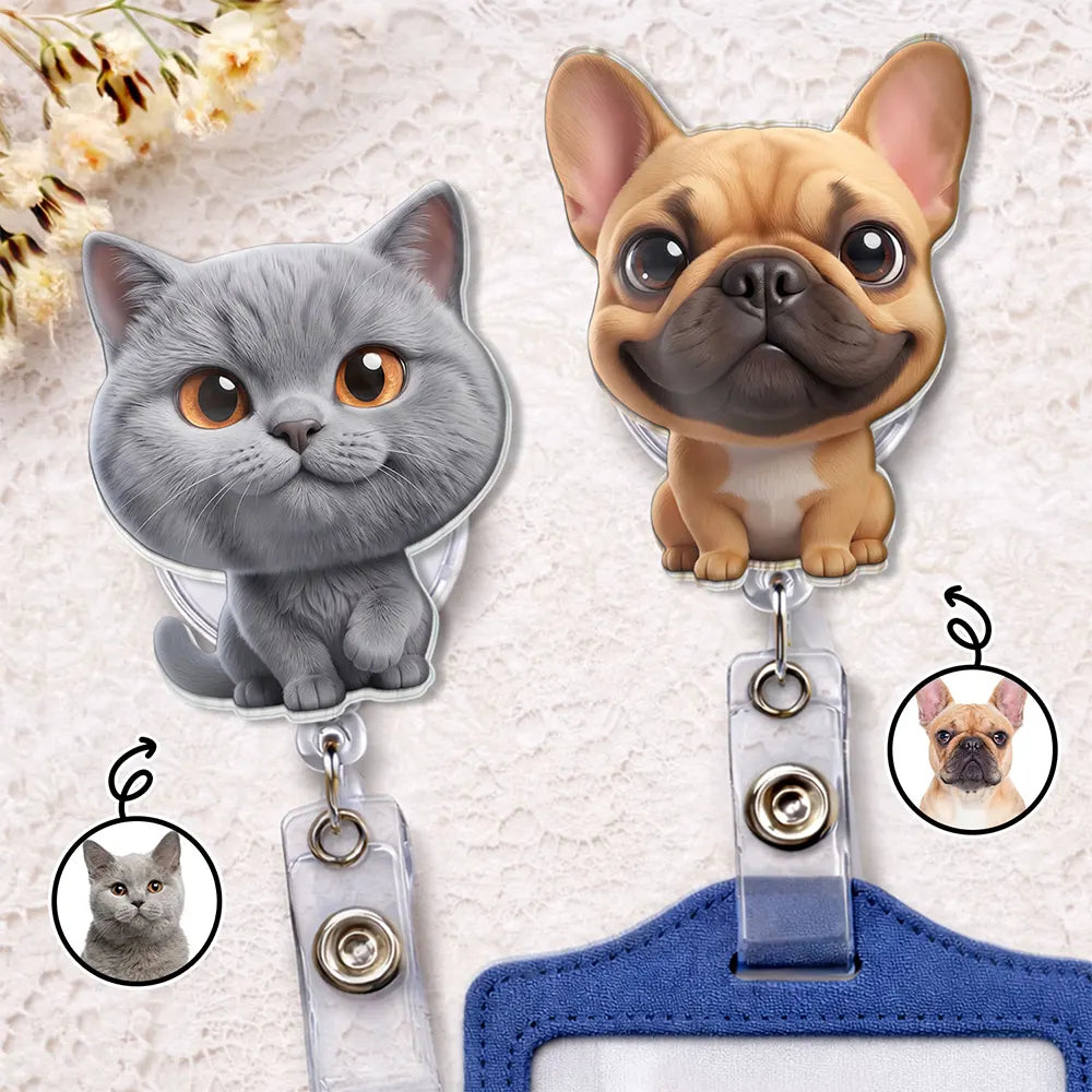 Top Market,Adorable,Art Design,Pet Lovers,Photo - 3D Chibi Adorable Pet - Custom Photo 3D Chibi Pet Dog Cat Adorable - Personalized Badge Reel