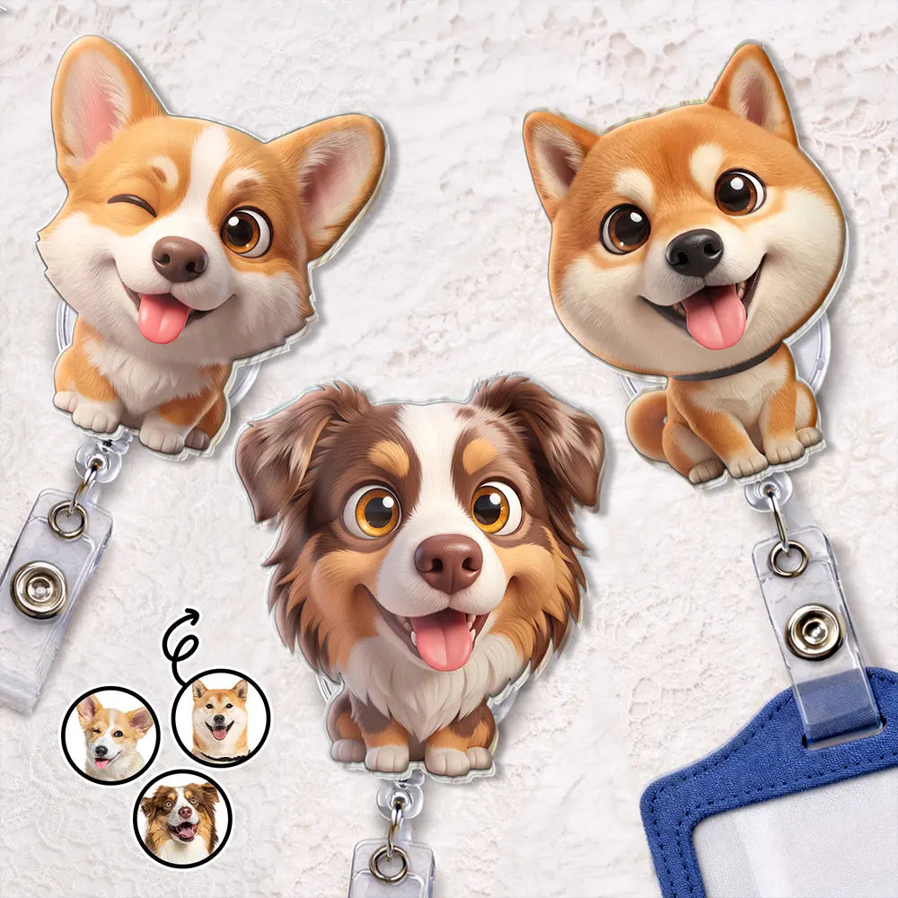 Top Market,Adorable,Art Design,Pet Lovers,Photo - 3D Chibi Adorable Pet - Custom Photo 3D Chibi Pet Dog Cat Adorable - Personalized Badge Reel