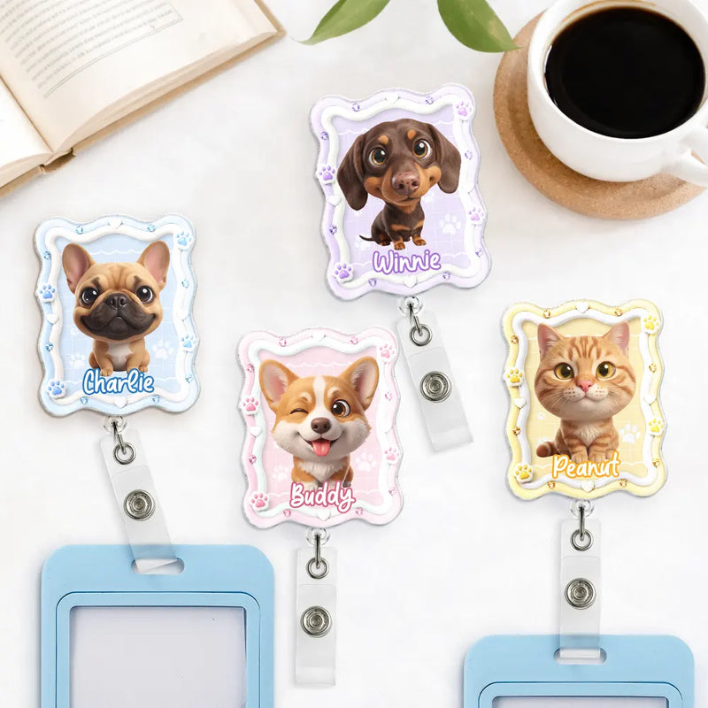 Adorable,Art Design,Pet Lovers,Photo - 3D Chibi Adorable Pet - Custom Photo 3D Chibi Pet Dog Cat Portrait - Personalized Badge Reel