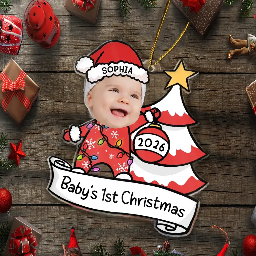 Décoration de Noël personnalisée en acrylique avec photo de bébé 