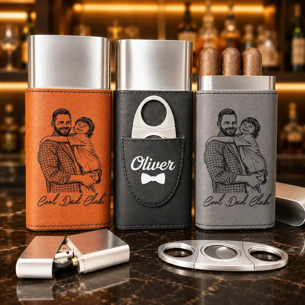 Art Design,Sentimental,Gift For Yourself,Gift For Women,Photo - Pencil Sketch - Bold - Custom Photo Bold Sketch Best Dad Ever Family Portrait - Personalized Cigar Case