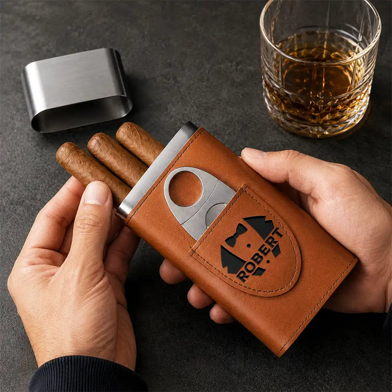 Art Design,Sentimental,Gift For Yourself,Gift For Women,Photo - Pencil Sketch - Bold - Custom Photo Bold Sketch Best Dad Ever Family Portrait - Personalized Cigar Case