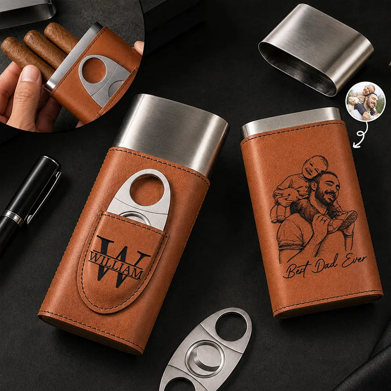 Art Design,Sentimental,Gift For Yourself,Gift For Women,Photo - Pencil Sketch - Bold - Custom Photo Bold Sketch Best Dad Ever Family Portrait - Personalized Cigar Case