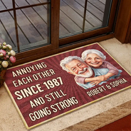 Custom Photo Caricature Vintage Annoying Each Other - Personalized Doormat