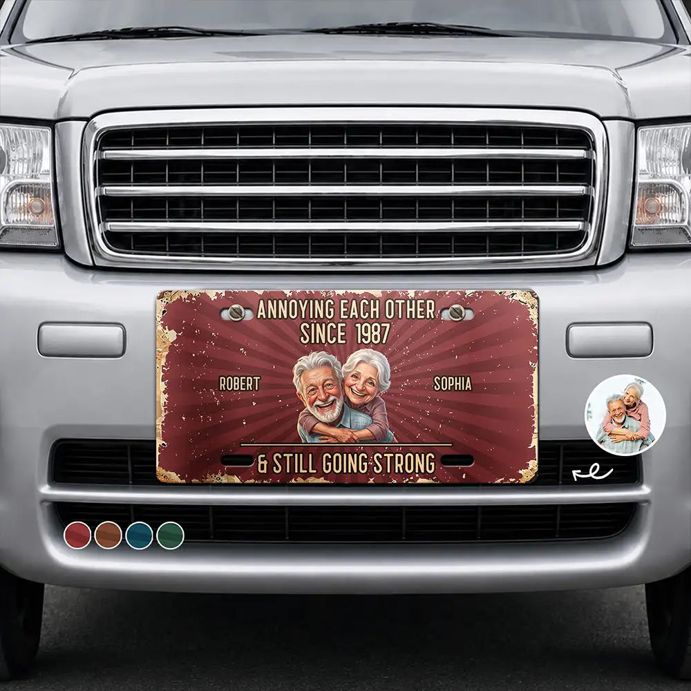 Art Design,Wedding Anniversary,Humorous,Old Couples,Gift For Couples,Photo - Caricature - Remove BG - Custom Photo Caricature Vintage Annoying Each Other - Personalized License Plate