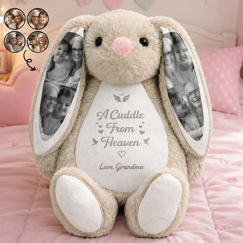 Art Design,Sentimental,Gift For Kids,Memorial,Photo Collage - Custom Photo Cuddle From Heaven Memorial Keepsake - Personalized Soft Toy Bunny