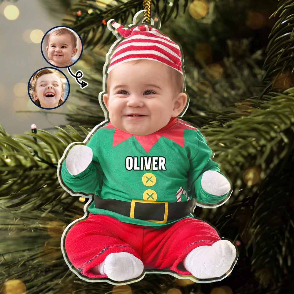 Custom Photo Cute Kid Baby Elf - Personalized Cutout Acrylic Ornament
