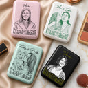 Custom Photo Family Couple Pet Pencil Sketch Toile De Jouy - Personalized LED Compact Mirror