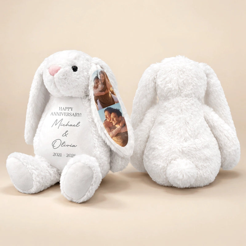 Art Design,Anniversary,Romantic,Gift For Couples,Photo Collage - Custom Photo Forever & Always Couples Anniversary - Personalized Soft Toy Bunny