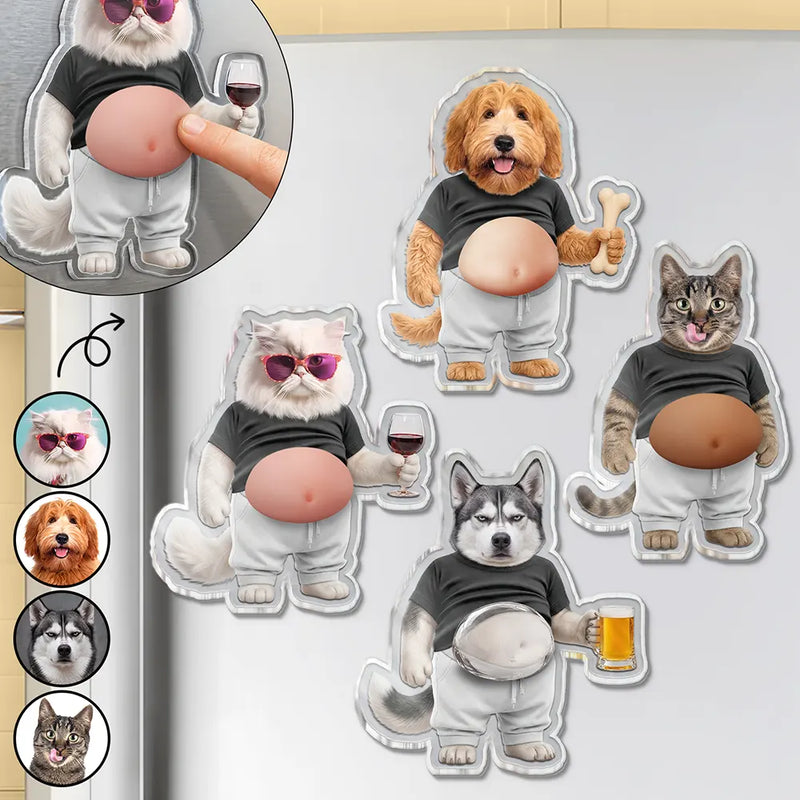 Custom Photo Funny Belly Cat Dog Pet Figure - Personalized Squishy Acrylic Fridge Magnet