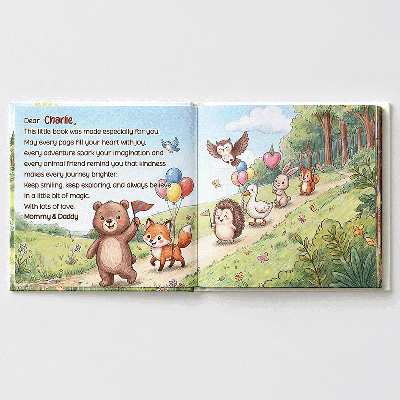 Custom Photo Kid's Adventure Little Animal Parade Colored Sketch - Personalized Story Picture Book