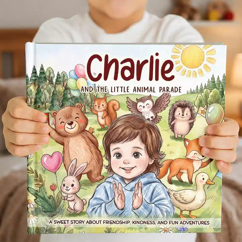 Custom Photo Kid's Adventure Little Animal Parade Colored Sketch - Personalized Story Picture Book