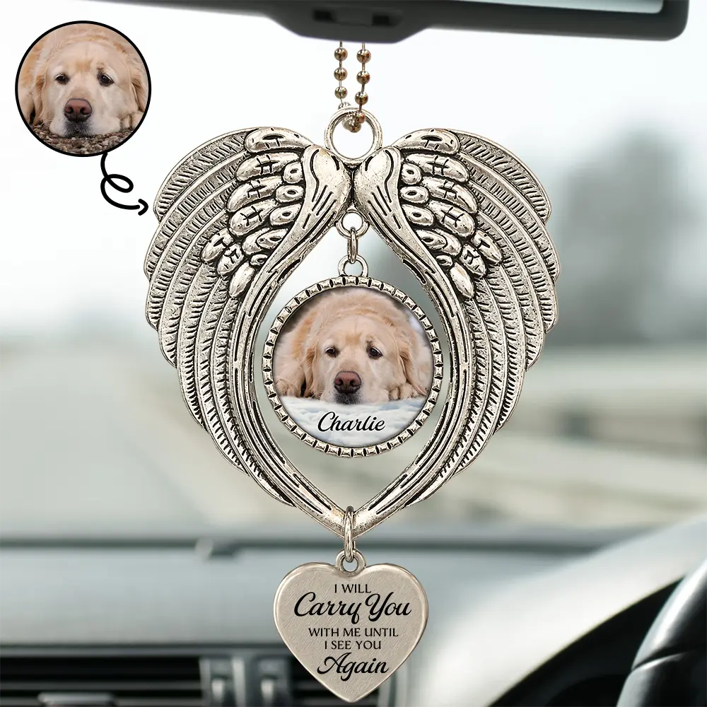 Custom Photo Memorial Pet I Will Carry You With Me - Personalized Angel Wings Photo Ornament
