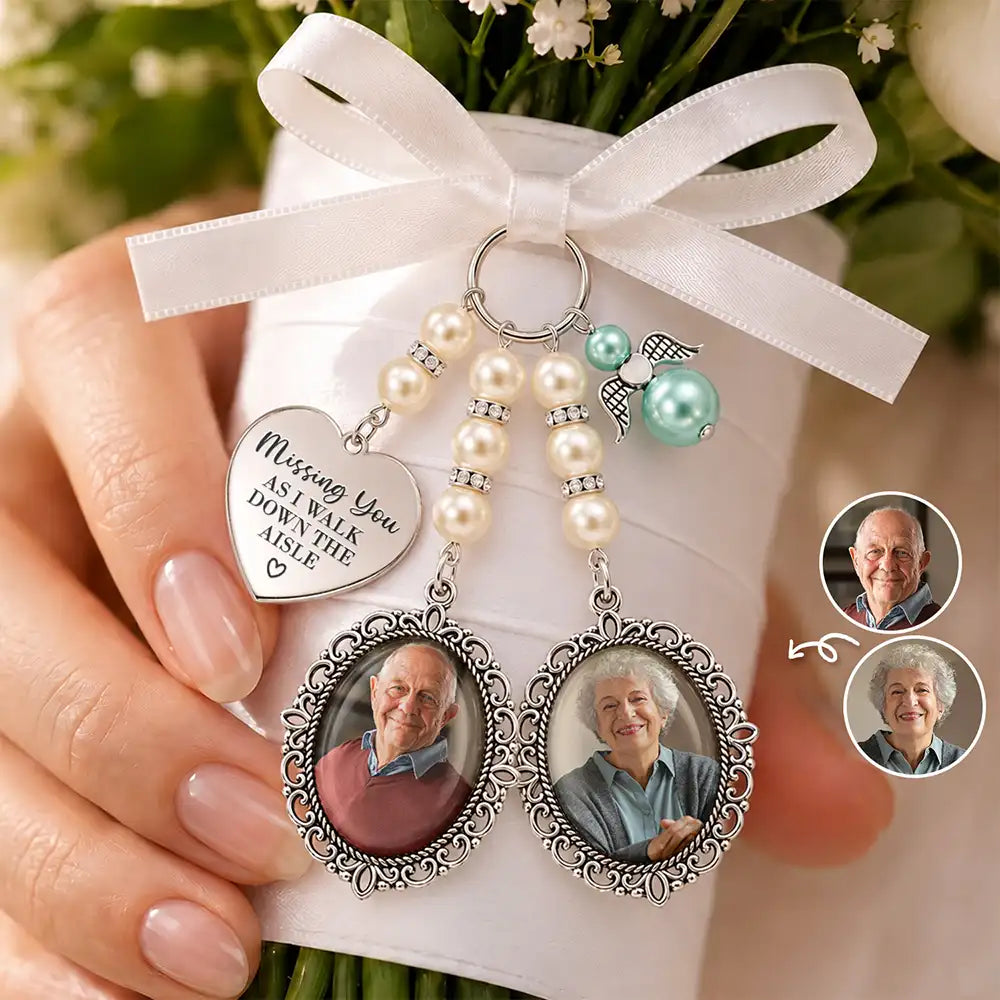 Custom Photo Missing You As I Walk Down The Aisle - Personalized Photo Bouquet Charm