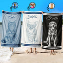 Custom Photo Pencil Sketch Besties Family Pet Funny Portrait - Personalized Beach Towel