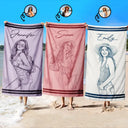 Custom Photo Pencil Sketch Besties Family Pet Funny Portrait - Personalized Beach Towel
