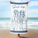 Custom Photo Pencil Sketch Besties Family Pet Funny Portrait - Personalized Beach Towel